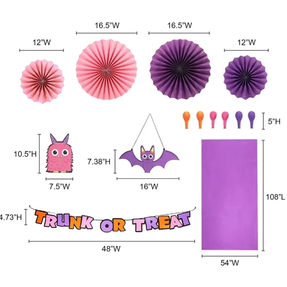 New Trunk or Treat Decorating Kit, Halloween decor Purple Pink Orange Monster